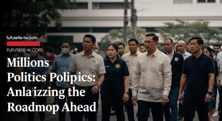 Editorial illustration depicting Philippines political landscape with diverse voters and policymakers.