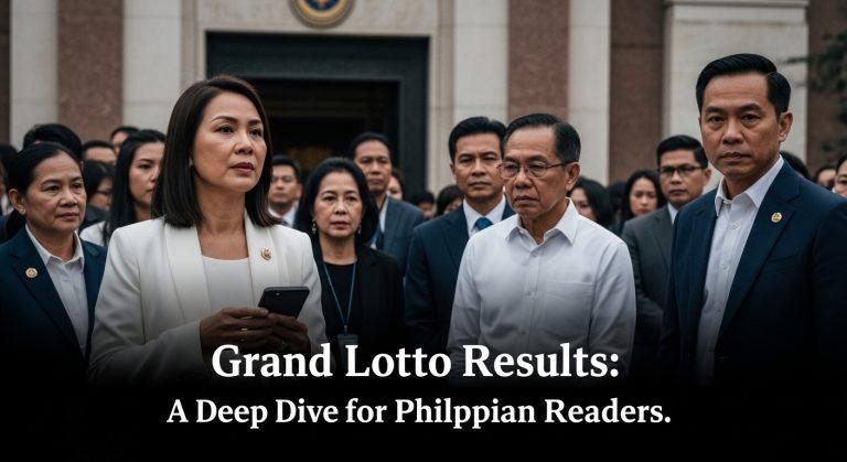 Editorial illustration of a newsroom preparing coverage on grand lotto results in the Philippines.