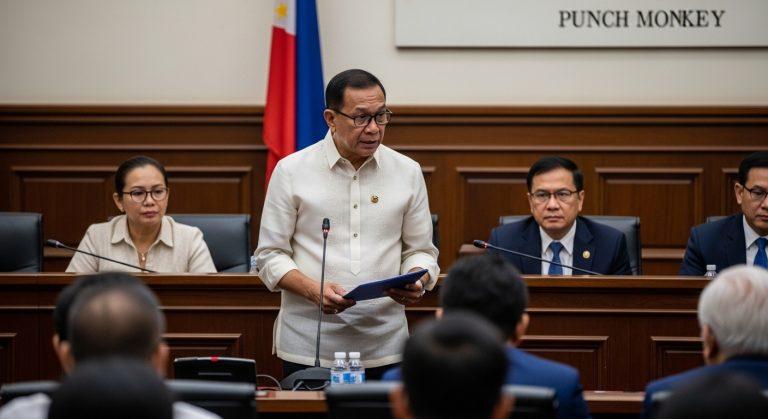 Editorial illustration of a monkey, magnifying glass, and Philippine flag colors representing scrutiny of online politic