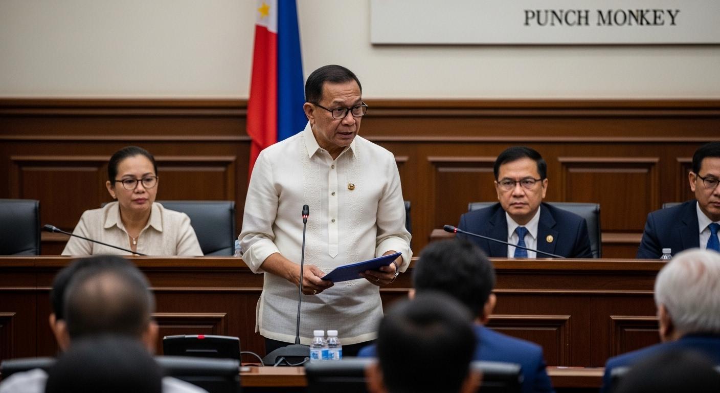 Editorial illustration of a monkey, magnifying glass, and Philippine flag colors representing scrutiny of online politic
